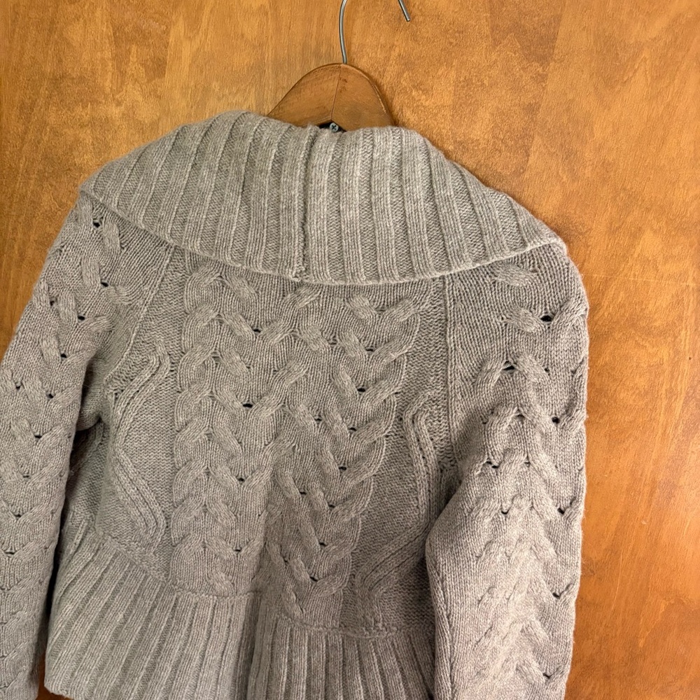 Vince Alpaca Wool Cashmere Tan Bolero Cocoon Cardigan Sweater Cable Knit Preppy - Picture 4 of 13
